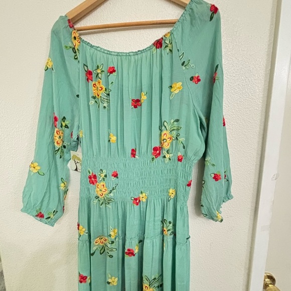 Anthropologie Fig and Flower Aqua Floral Embroidered Maxi Dress Button Front - Picture 9 of 12